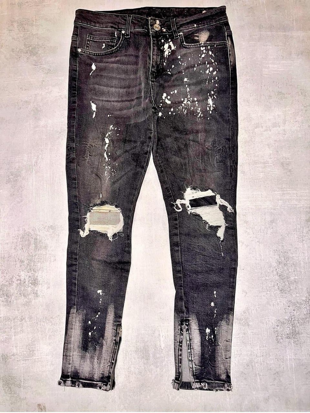 The Couture Club Distressed Black Men’s Ripped Slim Jeans